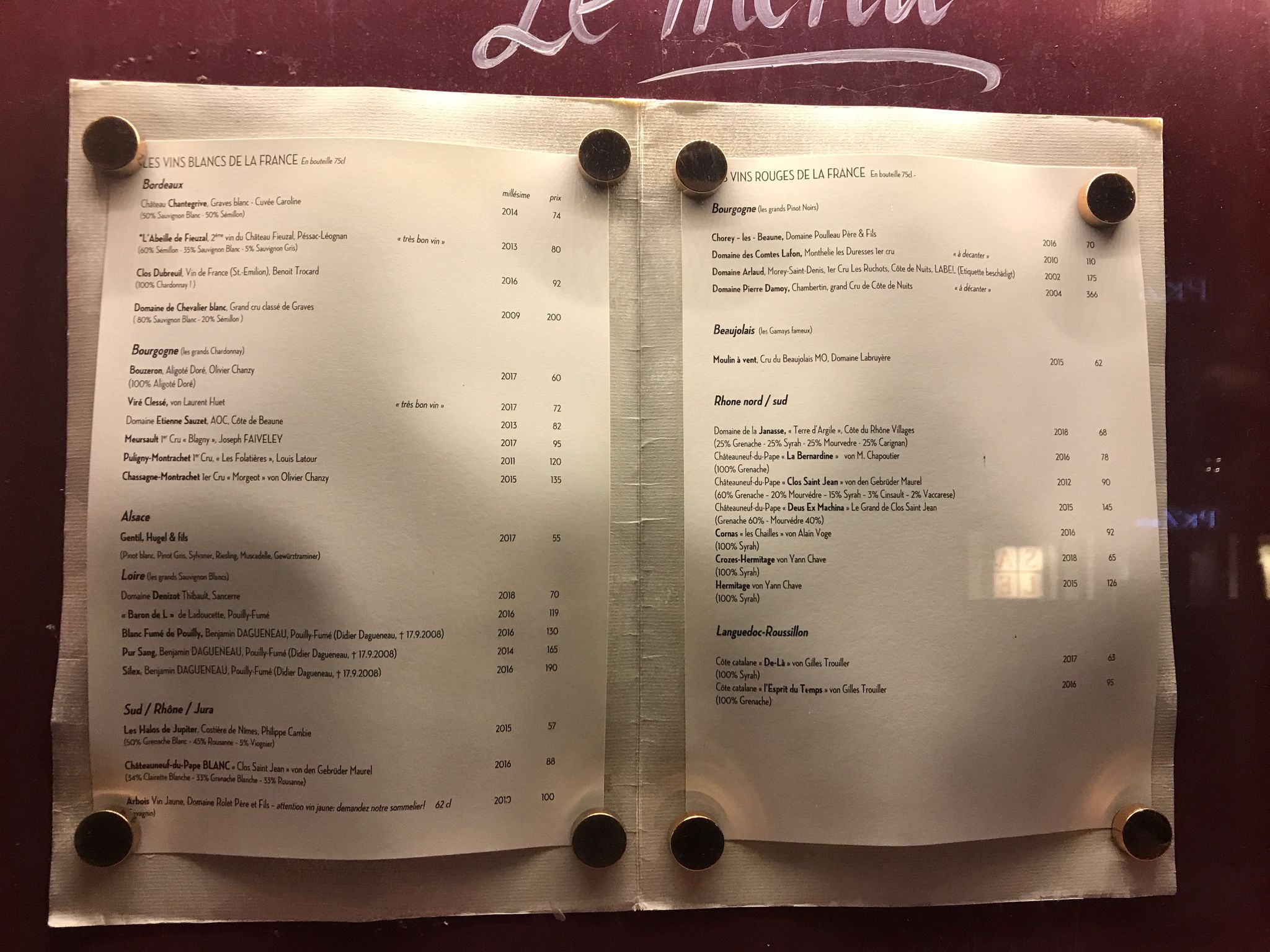 Wine Menu