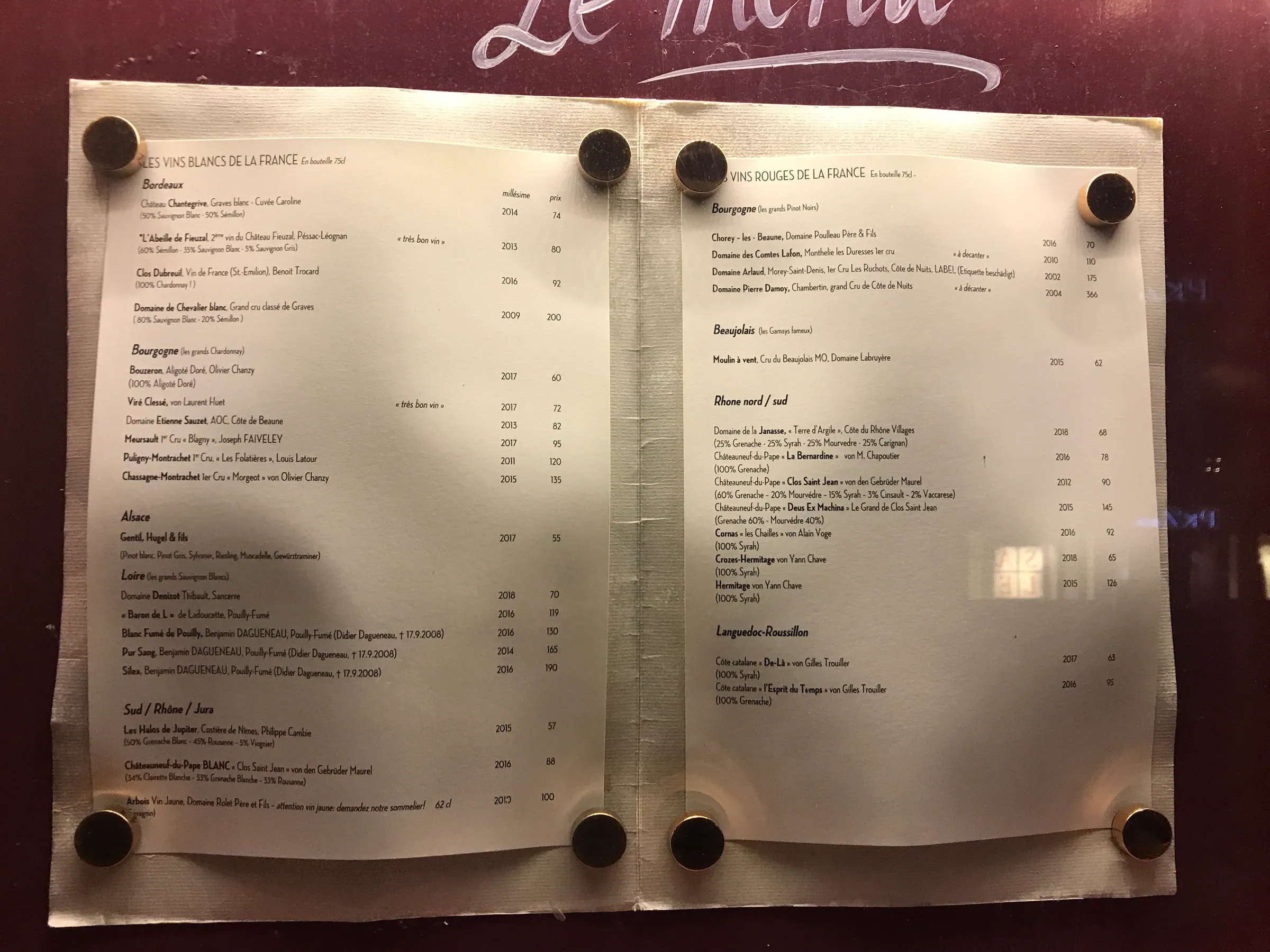 Wine Menu