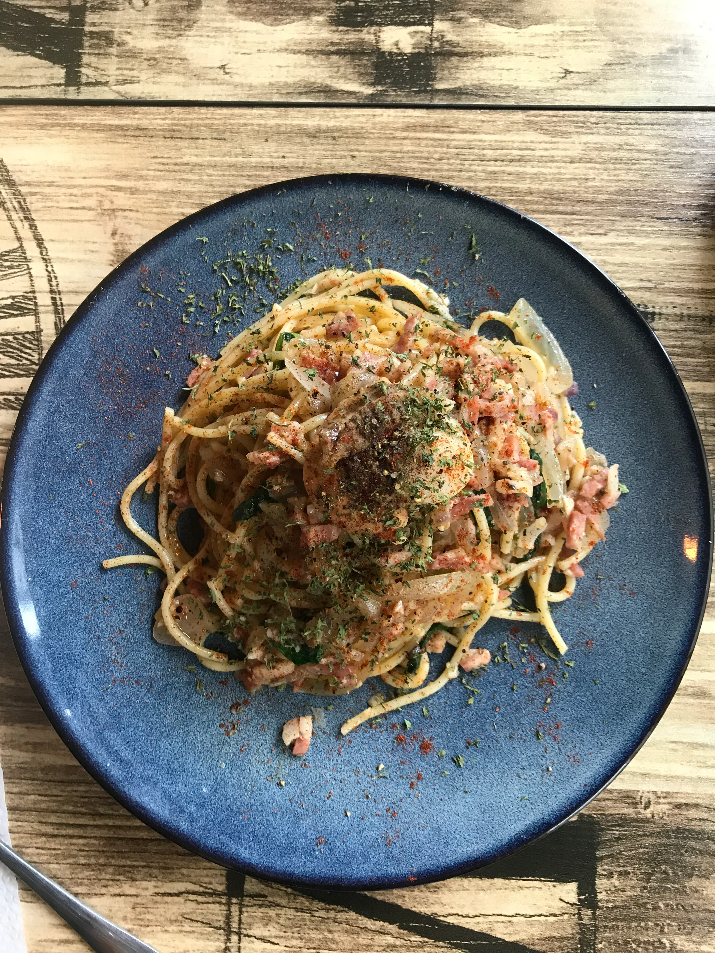 Spaghetti on Blue Plate